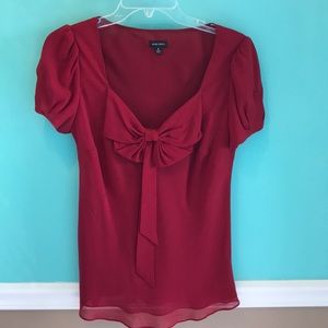 Magenta bow front silk blouse